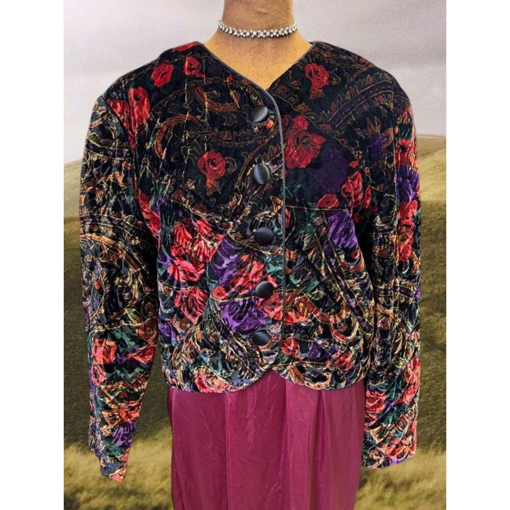 Vintage Whimsigoth Y2K Grunge Punk Quilted Velvet Button Up Jacket